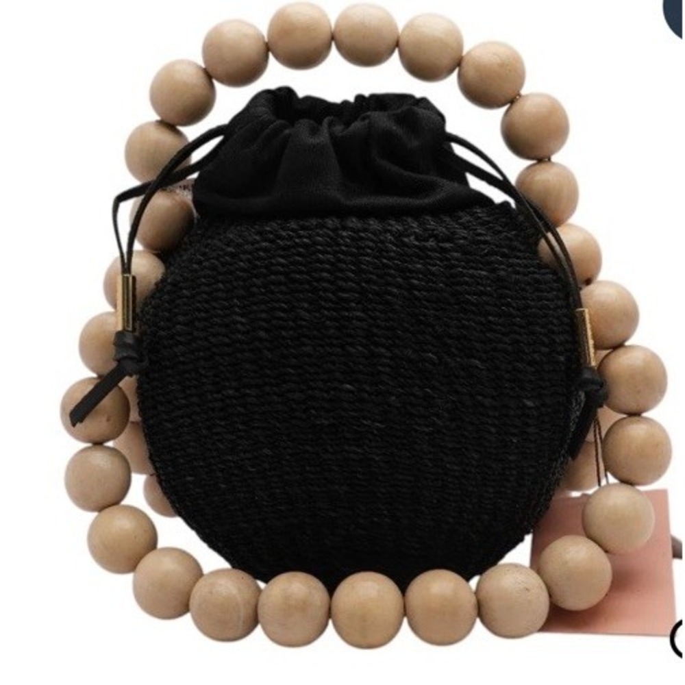 Aranaz Gumball Wood Beaded Bucket Bag Black NWT $270msrp